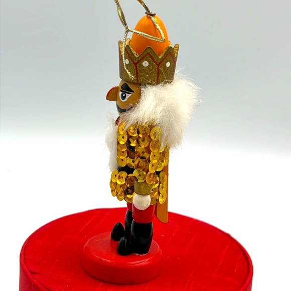Pottery Barn wooden nutcracker furry hair sequin jacket hand painted mouth opens - Picture 2 of 11